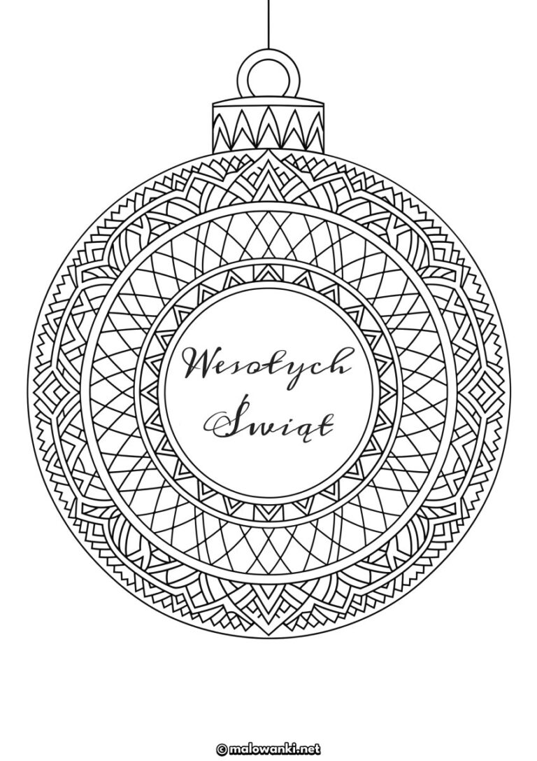 Świąteczna kolorowanka mandala z bombką Wesołych Świąt