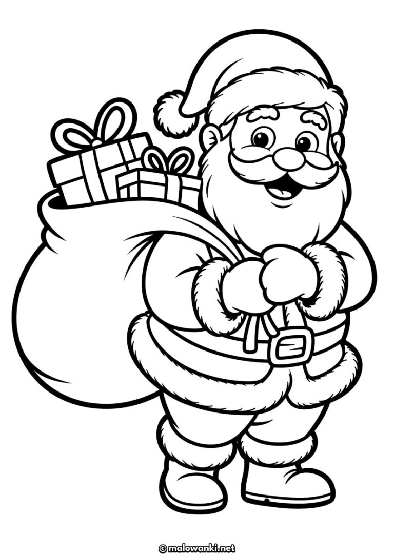 Kolorowanka świąteczna z Mikołajem i prezentami